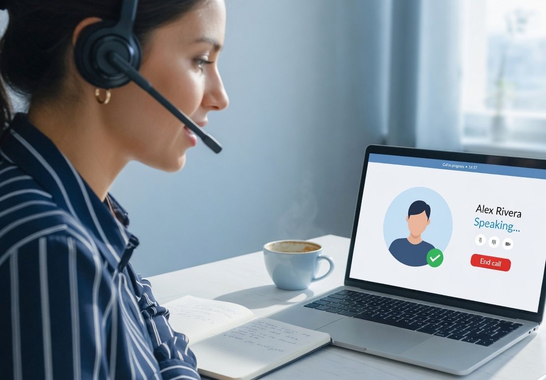Person on a headset taking a cloud phone call