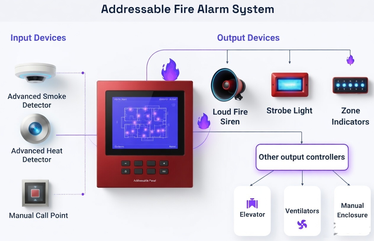 Building fire safety systems and compliant alarm coverage